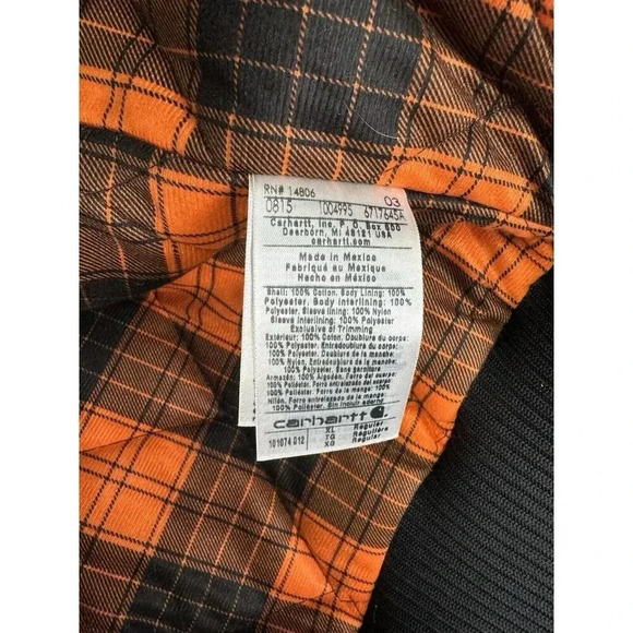 Carhartt Hooded Duck Jacket XL Black Huntsman Quilted Lined Blaze Orange Plaid - Picture 5 of 9
